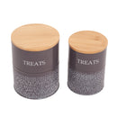 Pet treat storage canister set in volcanic gray and white