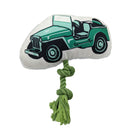 Retro army jeep plush dog toy with reinforced stitching