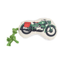 Retro army motorcycle plush dog toy with durable stitching