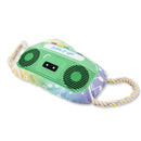 Retro boombox plush dog toy with crinkle and squeak features
