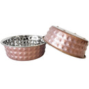 Stainless steel diamond textured dog bowl in rose quartz