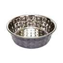 Hammered stainless steel dog bowl in black pearl finish