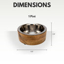 Stainless steel dog bowl with cylindrical mango wood holder