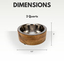Stainless steel dog bowl with cylindrical mango wood holder