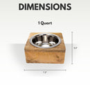 Stainless steel dog bowl with square mango wood holder