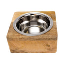 Stainless steel dog bowl with square mango wood holder