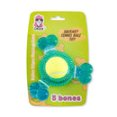 3 bone TPR tennis ball dog chew toy 6 pack clip strip display