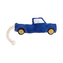 Blue pickup truck dog toy made from vegan leather
