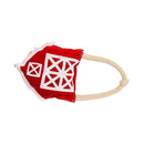 Durable vegan leather dog chew toy shaped like a red barn