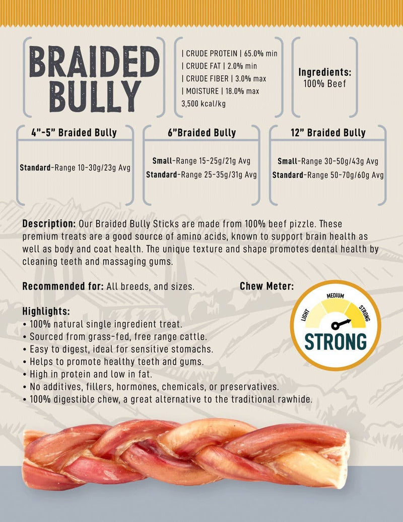 Beef Braided Bully Sticks Dog Treat - 6" Standard (25/case)