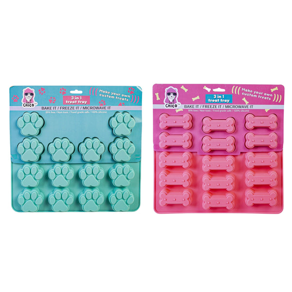 Set of Dog Bone and Paw Print 3 in 1 Silicone Baking Treat Trays