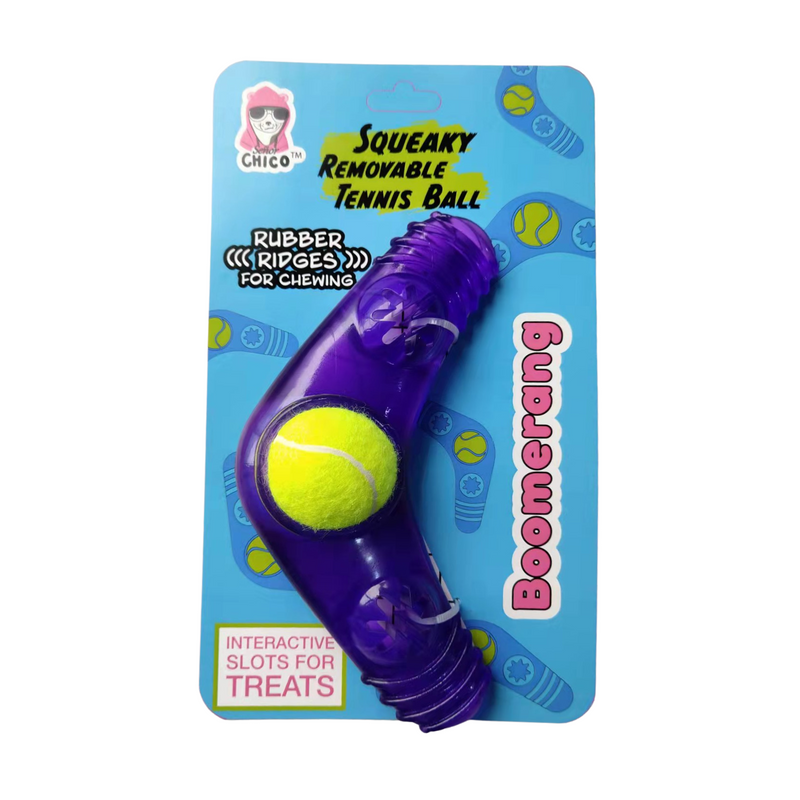 Eco-Friendly TPR Tennis Ball Squeak Boomerang Dog Toy