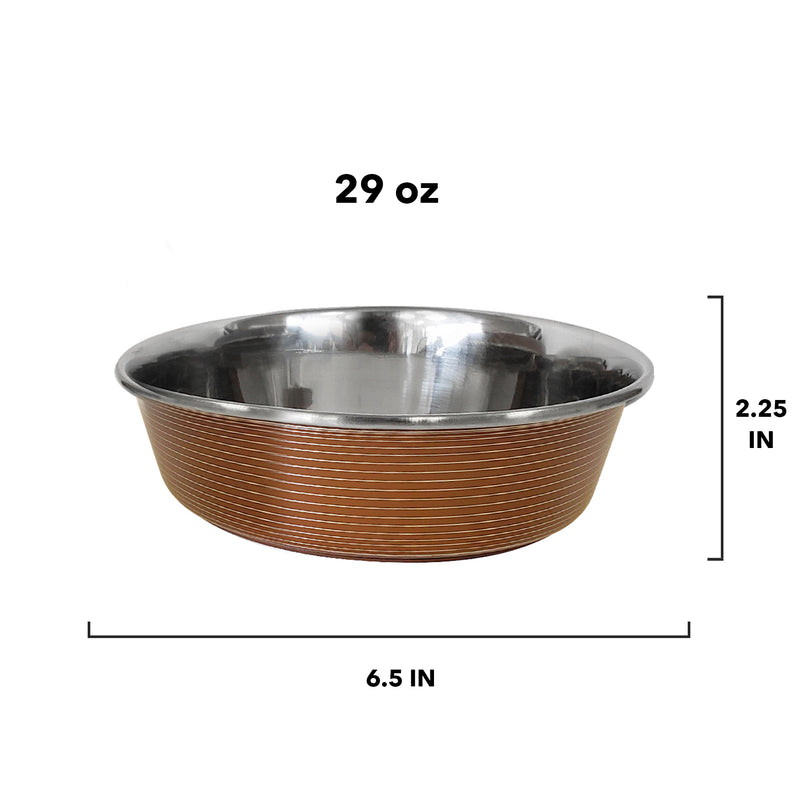 Striped Deluxe Dog Bowl - Stainless Steel - Brown - 29 oz