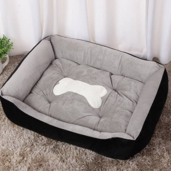 Dog Bed (Black and Gray) With White Bone Silhouette