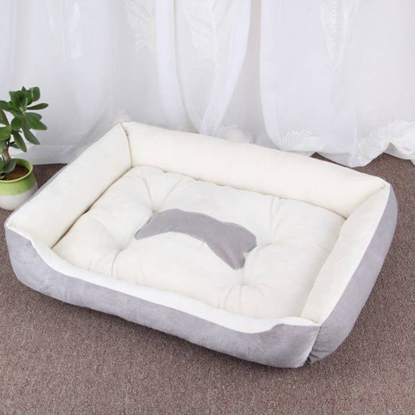 Dog Bed (White and Gray) With Gray Bone Silhouette