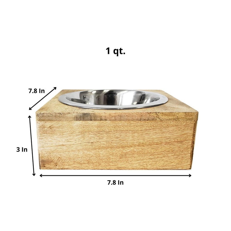 Stainless Steel Dog Bowl with Square Mango Wood Holder