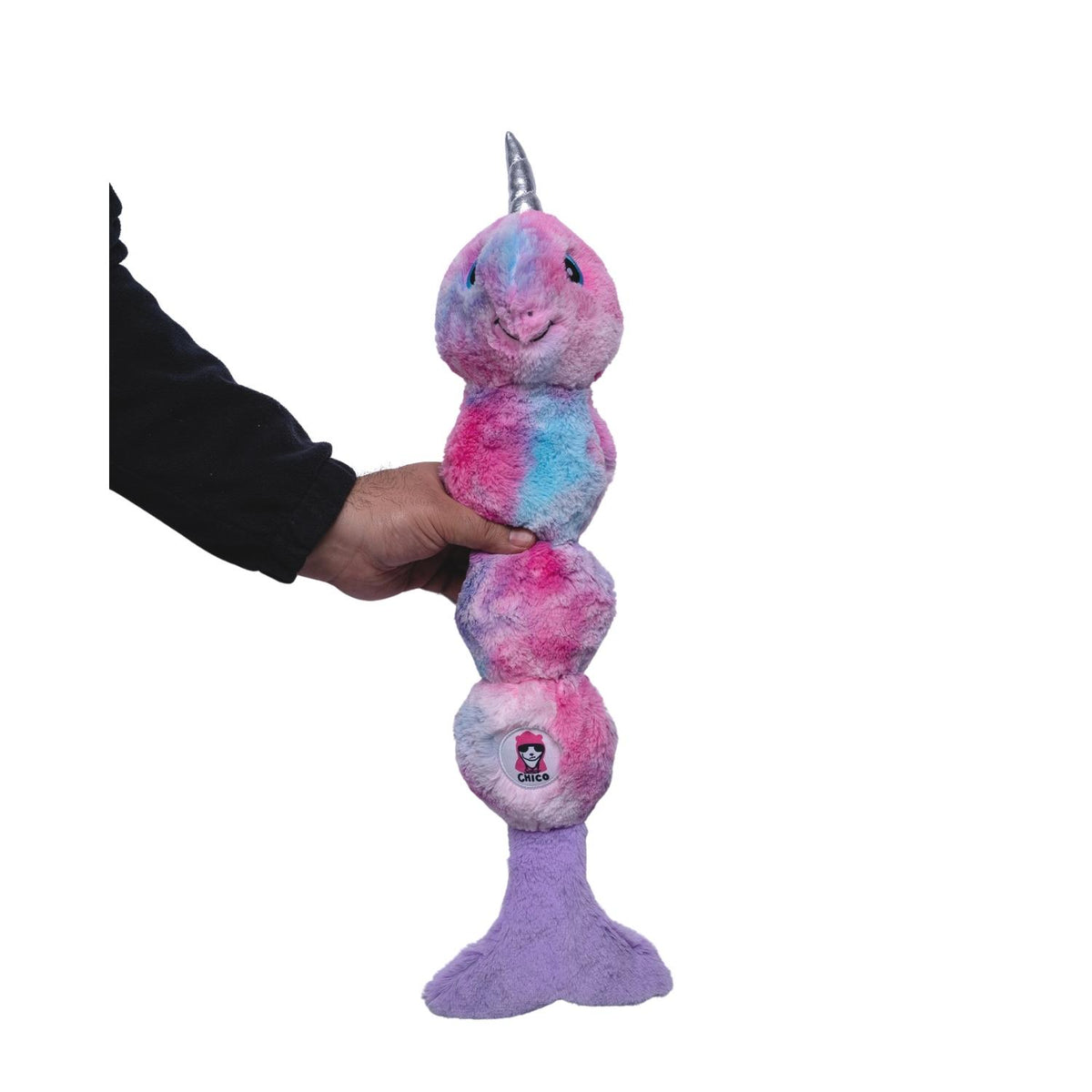 Tie Dye Narwal Skinny Squeaking Plush Dog Toy