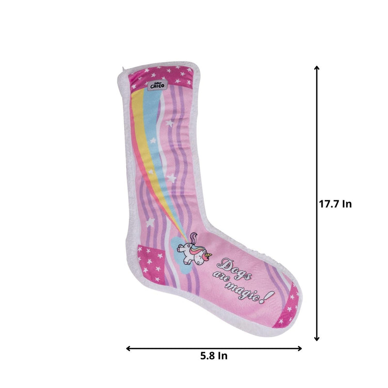 Squeaking Comfort Plush Dog Toy Stocking Style Sock Combo (Unicorn and Squirrel)