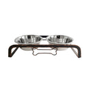 Rustic Elevated Dog Bone Feeder with 2 Stainless Steel Bowls