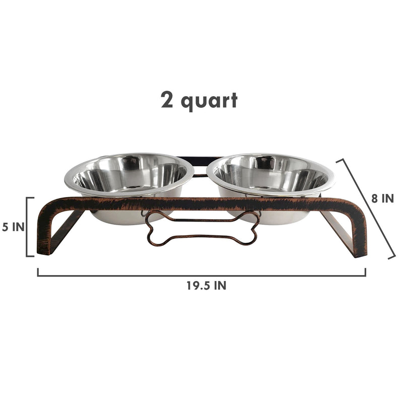 Rustic Dog Bone Feeder with 2 Stainless Steel Dog Bowls