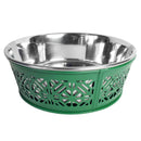 Eco-friendly stainless steel farmhouse dog bowl in dark green, 30oz