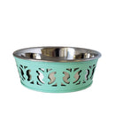 Eco-friendly stainless steel farmhouse dog bowl in mint green