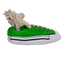 Green squeaking comfort plush sneaker dog toy