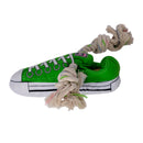 Green squeaking comfort plush sneaker dog toy