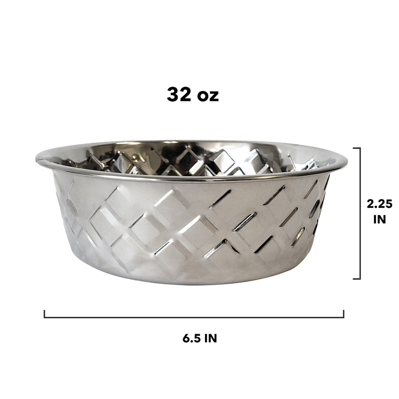 Designer Textured Stainless Steel Dog Bowl - Silver Pineapple