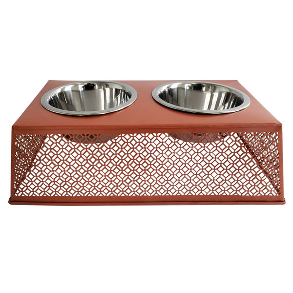 Southern Style Apricot Brandy Metal Country Feeder - 2 Stainless Steel Bowls - 16oz each