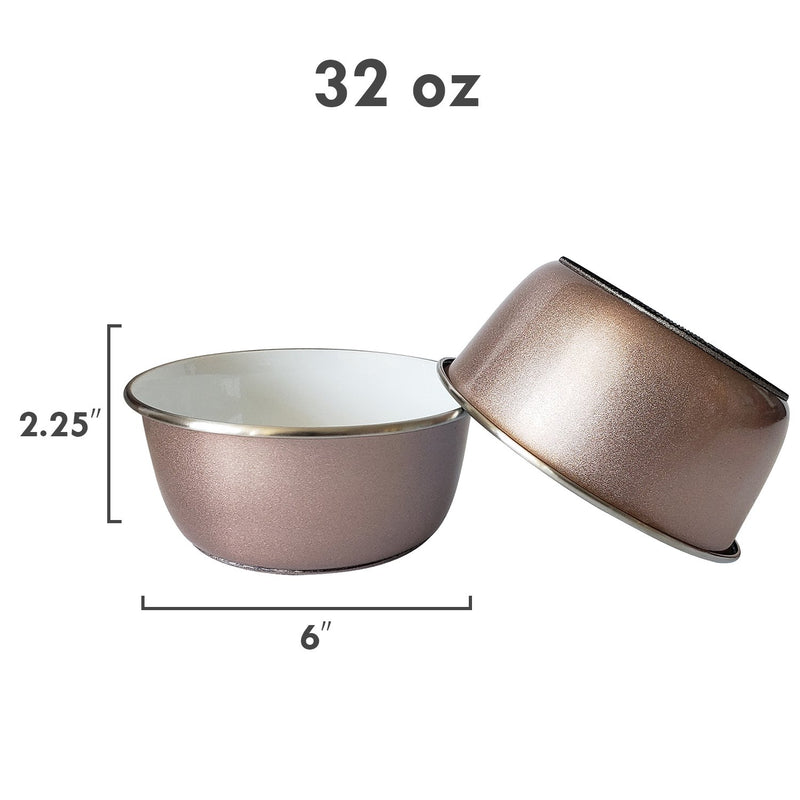 DUROBOLZ Deep Bowl with Rubber Bottom and Paw Print - Stainless Steel - Rose Gold