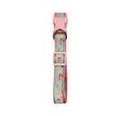 nylon dog collar with embroidered pink flamingo pattern