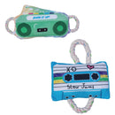 old school plush dog toy combo cassette tape and boombox dog toys