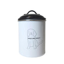 Pet food and treat storage canister set in black and white