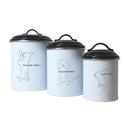 Pet food and treat storage canister set in black and white