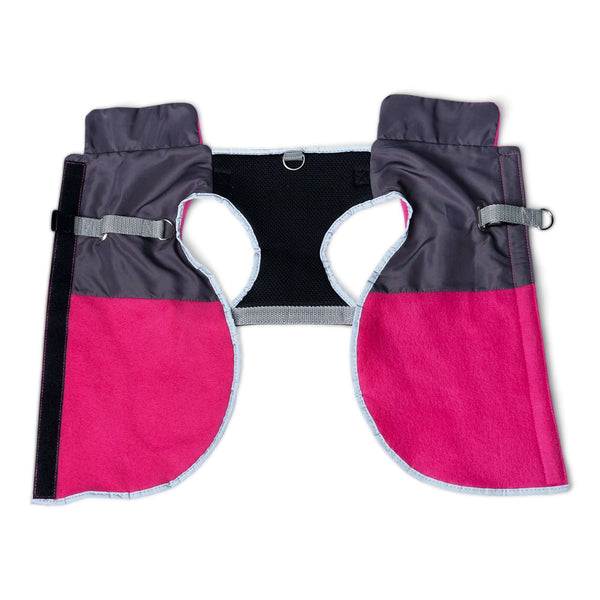 2-in-1 Thermal Dog Fleece Jacket with Integrated Harness - Fuschia