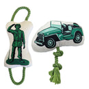 retro military plush dog toy combo army jeep and soldier dog toys
