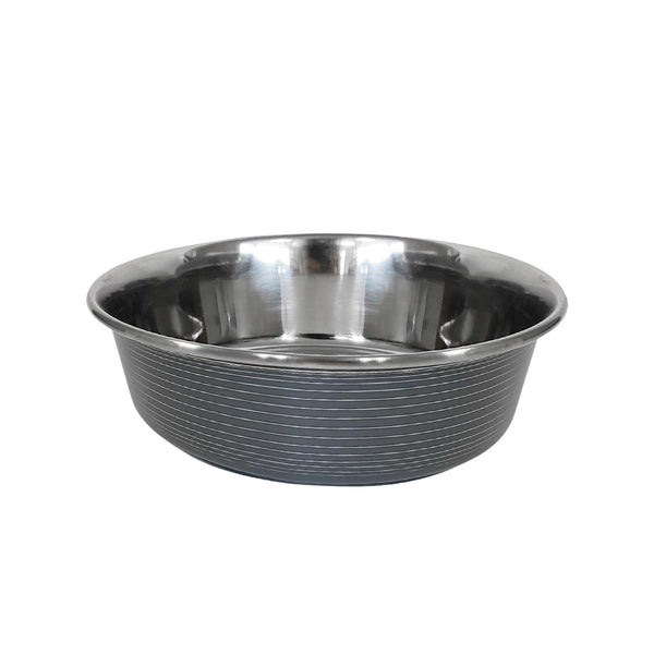 Striped Deluxe Dog Bowl - Stainless Steel - Gray - 29 oz