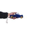 Blue pickup truck dog toy made from vegan leather